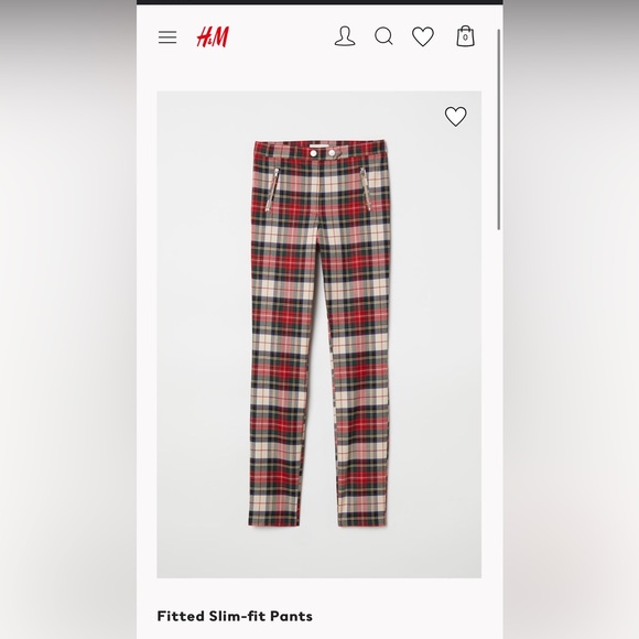 H&M Plaid Slim Fitted Pants,Festive Holiday Colored Trousers Size 10 - Picture 1 of 10
